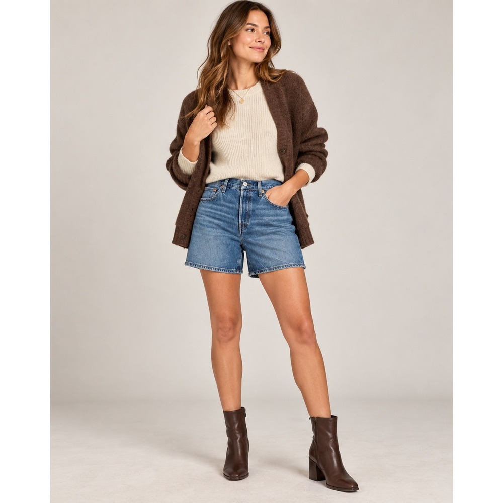 Levis 501 Original Mid-Thigh Denim Shorts Womens 30 High Rise Blue Medium Wash